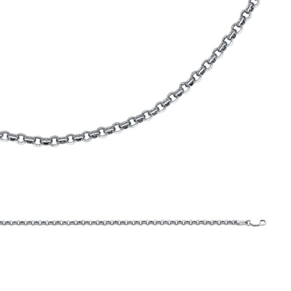 2mm Rolo Necklace Solid 14k White Gold 16" Chain